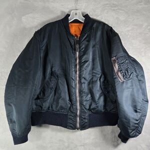 Alpha Industries MA-1 Flight Bomber Jacket USA Made Mens Size L Large Blue